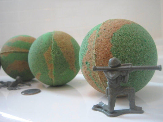 20% OFF Memorial Day Weekend Special! Camouflage Bath Bomb with Soldier Toy Inside - Berwyn Betty's Bath & Body Shop