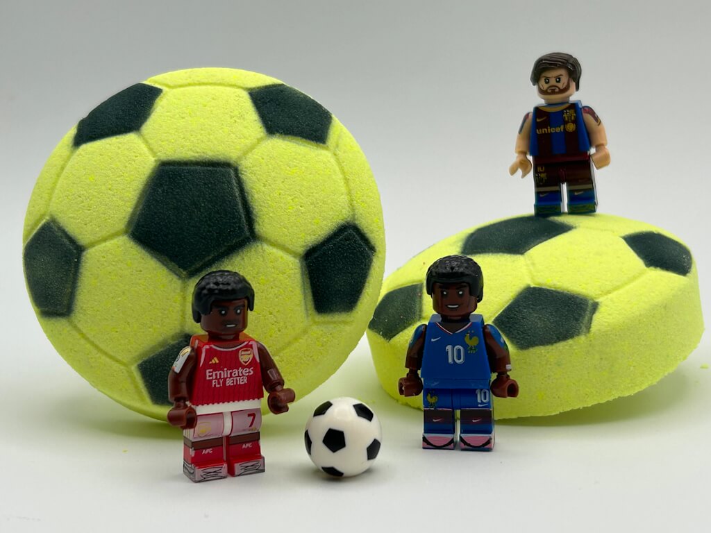 15% OFF Launch Pricing to 05/20! Soccer Ball Surprise Kids Bath Bomb with Professional Soccer Player Minifigure Toy Inside