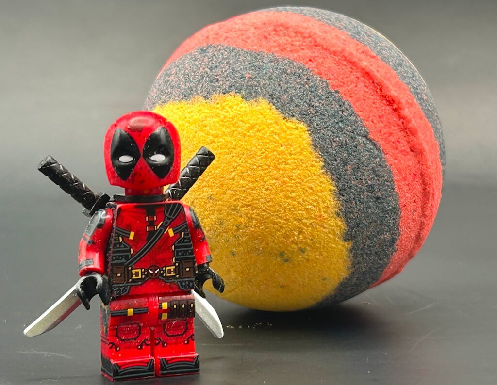 LIMITED EDITION: Deadpool Superhero Bath Bomb with Toy Figure Inside - Berwyn Betty's Bath & Body Shop