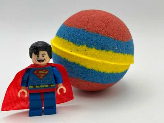 Superman Superhero Kids Bath Bomb with Superman Minifigure Inside - Berwyn Betty's Bath & Body Shop