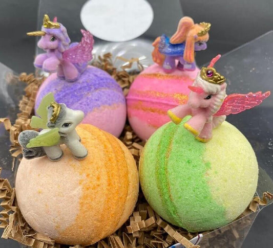 UNICORN Kids Bath Bombs Gift Box with Toys Inside - 4 ct