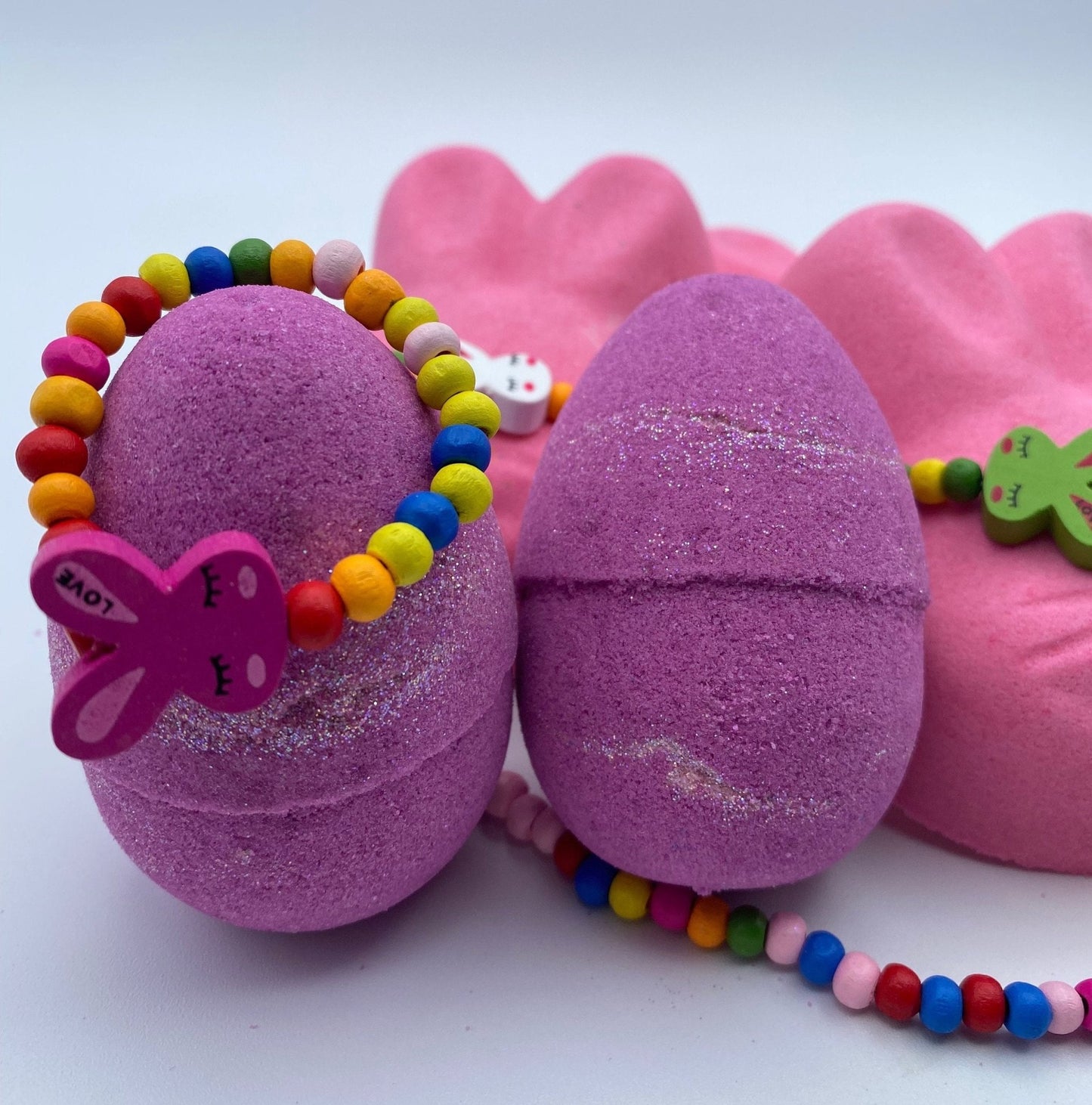 Bunny and Egg Bath Bombs with Toy Jewelry Inside - Berwyn Betty's Bath & Body Shop
