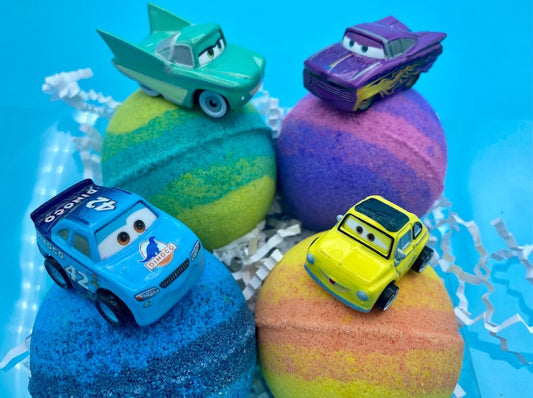 Cars Bath Bomb Gift Box with Car Toys Inside - 4 Pack - Berwyn Betty's Bath & Body Shop