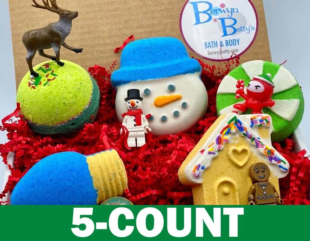 Christmas Kids Bath Bombs Gift Box with Holiday Themed Bombs 5 ct