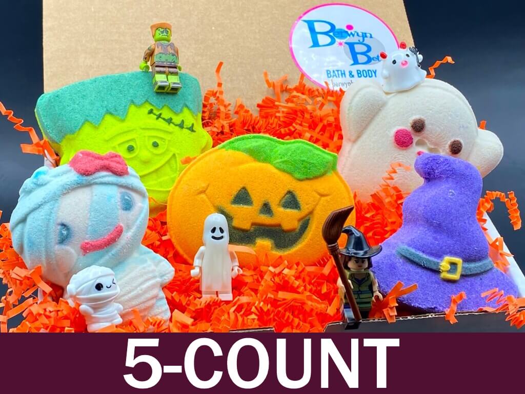 Halloween Bath Bombs Gift Box with Holiday Themed Bombs - 5 ct - Berwyn Betty's Bath & Body Shop