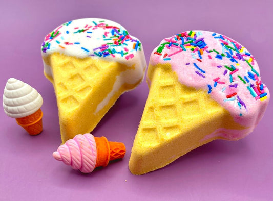 Ice Cream Cone Bath Bomb with Ice Cream Eraser Inside - Berwyn Betty's Bath & Body Shop