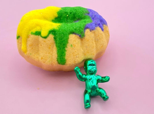 King Cake Bath Bomb with Baby Figure Inside - Berwyn Betty's Bath & Body Shop