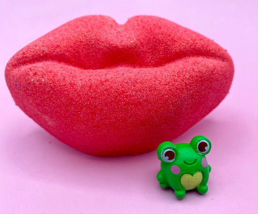 Valentine Lips Kids Bath Bomb with Frog Toy Inside - Berwyn Betty's Bath & Body Shop