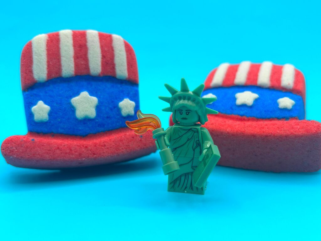 15% OFF Memorial Day Weekend: Uncle Sam’s Hat Kids Bath Bomb with Statue of Liberty Minifigure Toy Inside - Berwyn Betty's Bath & Body Shop