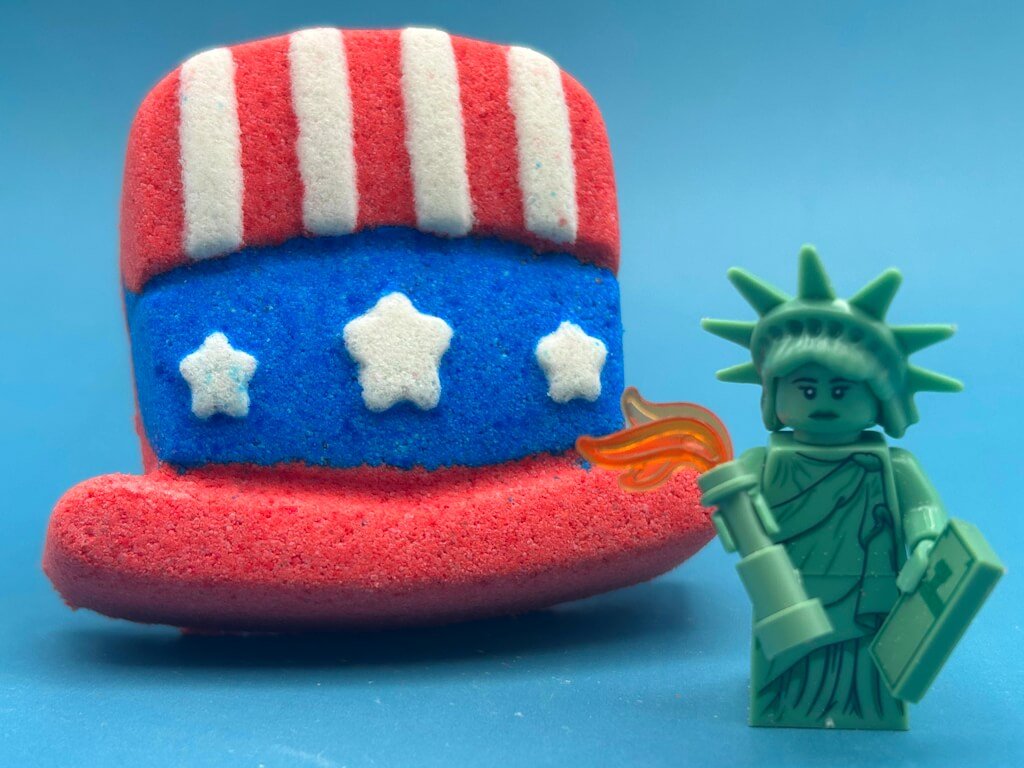 15% OFF Memorial Day Weekend: Uncle Sam’s Hat Kids Bath Bomb with Statue of Liberty Minifigure Toy Inside - Berwyn Betty's Bath & Body Shop