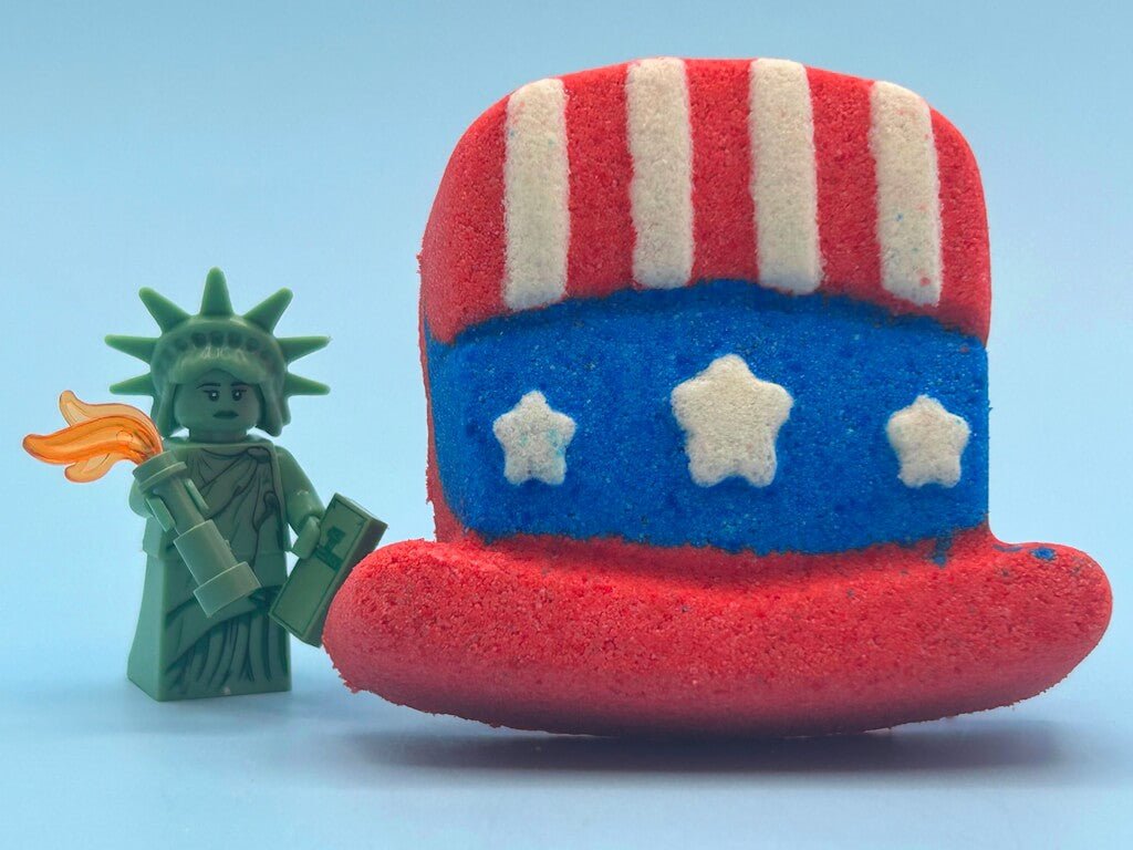 15% OFF Memorial Day Weekend: Uncle Sam’s Hat Kids Bath Bomb with Statue of Liberty Minifigure Toy Inside - Berwyn Betty's Bath & Body Shop