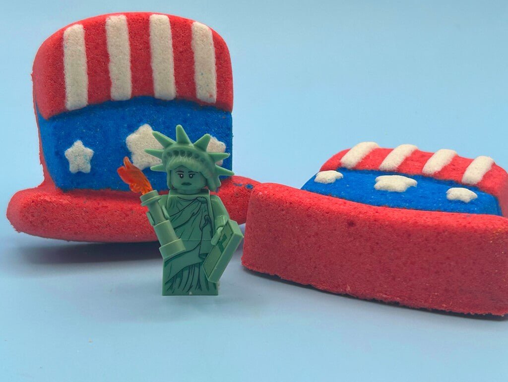 15% OFF Memorial Day Weekend: Uncle Sam’s Hat Kids Bath Bomb with Statue of Liberty Minifigure Toy Inside - Berwyn Betty's Bath & Body Shop