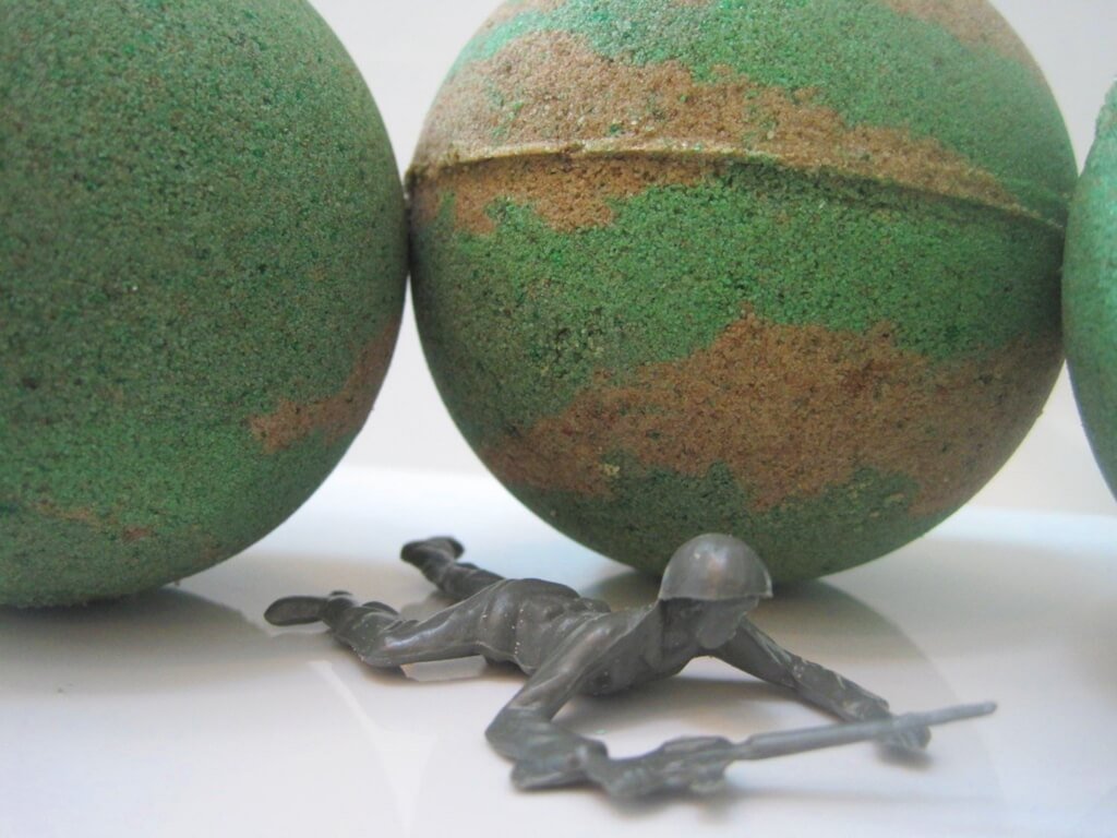 20% OFF Memorial Day Weekend Special! Camouflage Bath Bomb with Soldier Toy Inside - Berwyn Betty's Bath & Body Shop