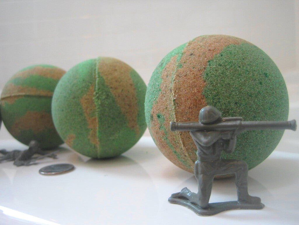 20% OFF Memorial Day Weekend Special! Camouflage Bath Bomb with Soldier Toy Inside - Berwyn Betty's Bath & Body Shop