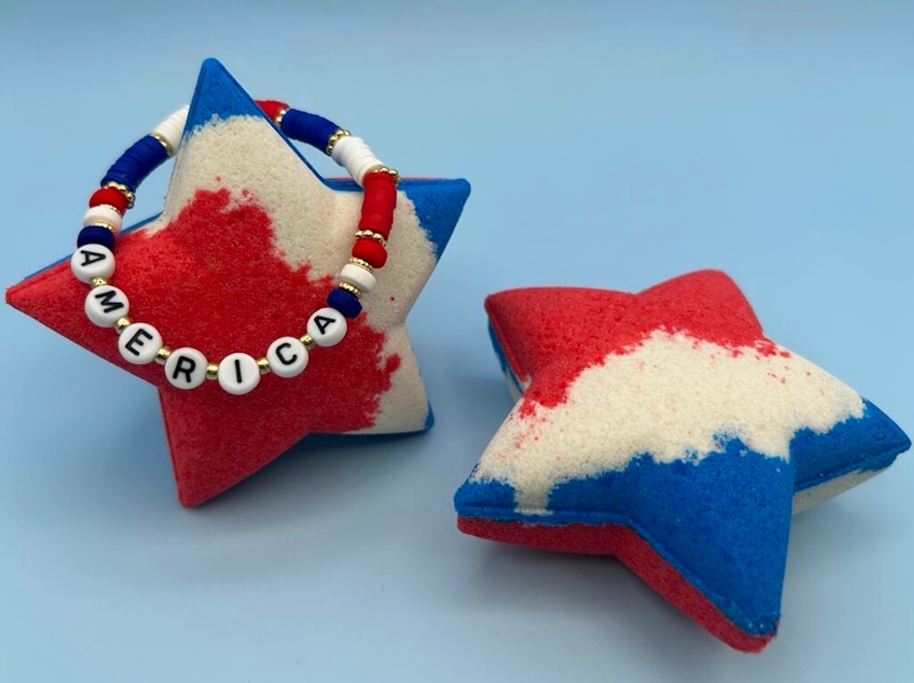 Patriotic America Star Bath Bomb with Toy Bracelet Inside