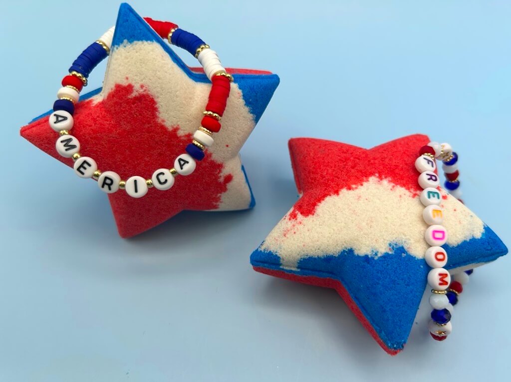 Patriotic America Star Bath Bomb with Toy Bracelet Inside
