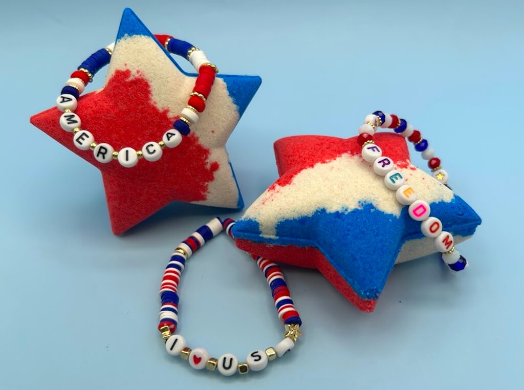 Patriotic America Star Bath Bomb with Toy Bracelet Inside