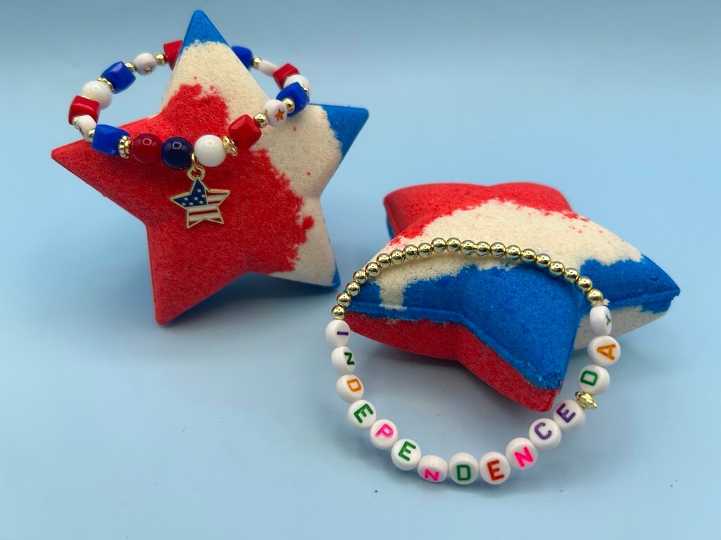 Patriotic America Star Bath Bomb with Toy Bracelet Inside