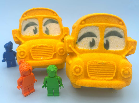 School Bus Bath Bomb with Minifigure Student Inside