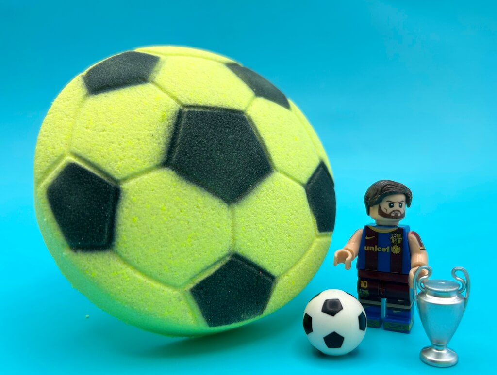 15% OFF Launch Pricing to 05/20! Soccer Ball Surprise Kids Bath Bomb with Professional Soccer Player Minifigure Toy Inside
