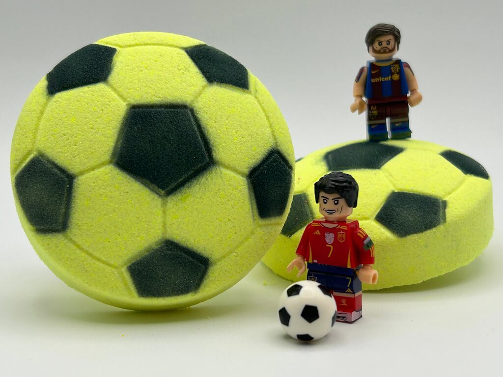 15% OFF Launch Pricing to 05/20! Soccer Ball Surprise Kids Bath Bomb with Professional Soccer Player Minifigure Toy Inside