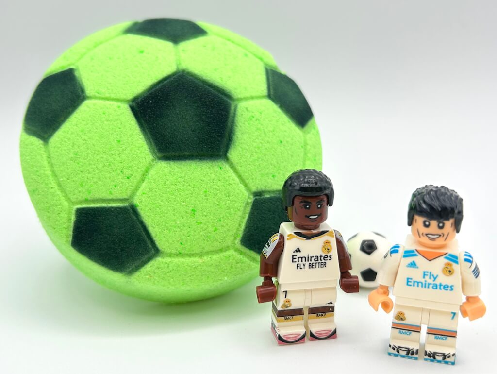 15% OFF Launch Pricing to 05/20! Soccer Ball Surprise Kids Bath Bomb with Professional Soccer Player Minifigure Toy Inside