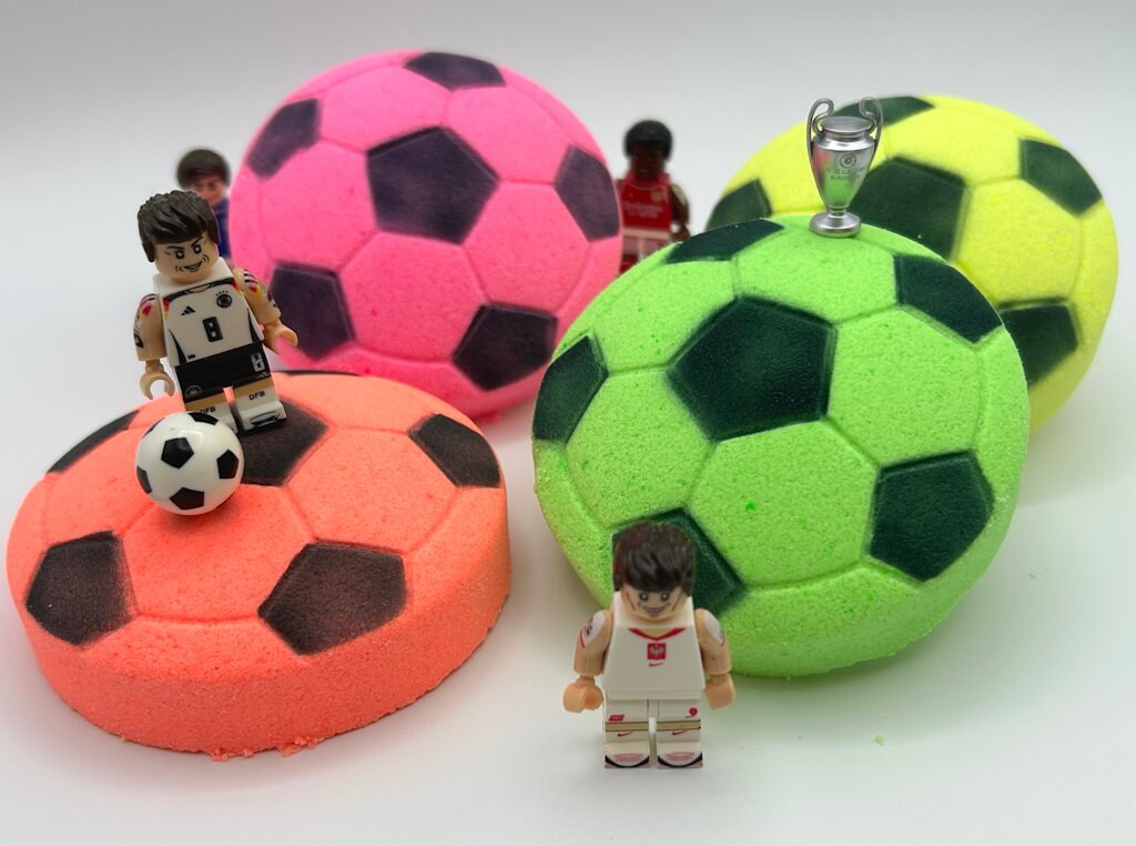 15% OFF Launch Pricing to 05/20! Soccer Ball Surprise Kids Bath Bomb with Professional Soccer Player Minifigure Toy Inside