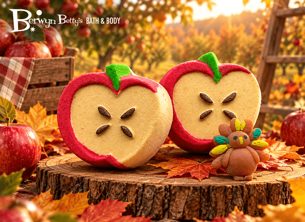 Fall Apple Bath Bomb for Kids with Fall Mochi Fidget Toy Inside