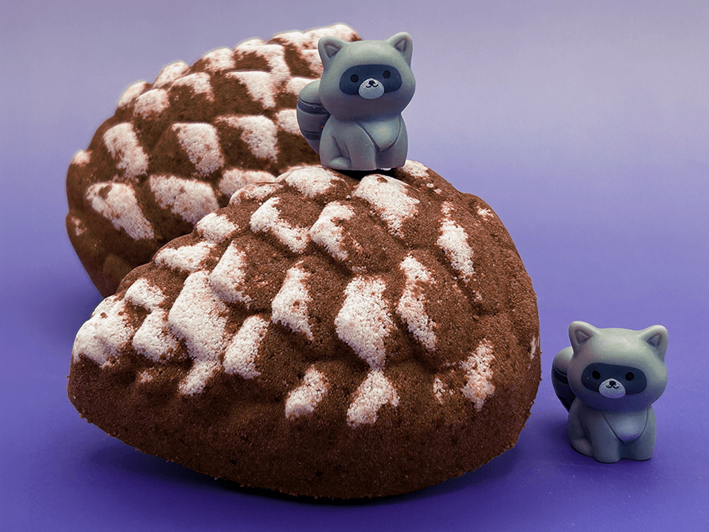 Snow Dusted Pine Cone Bath Bomb for Kids with Raccoon Figure Inside
