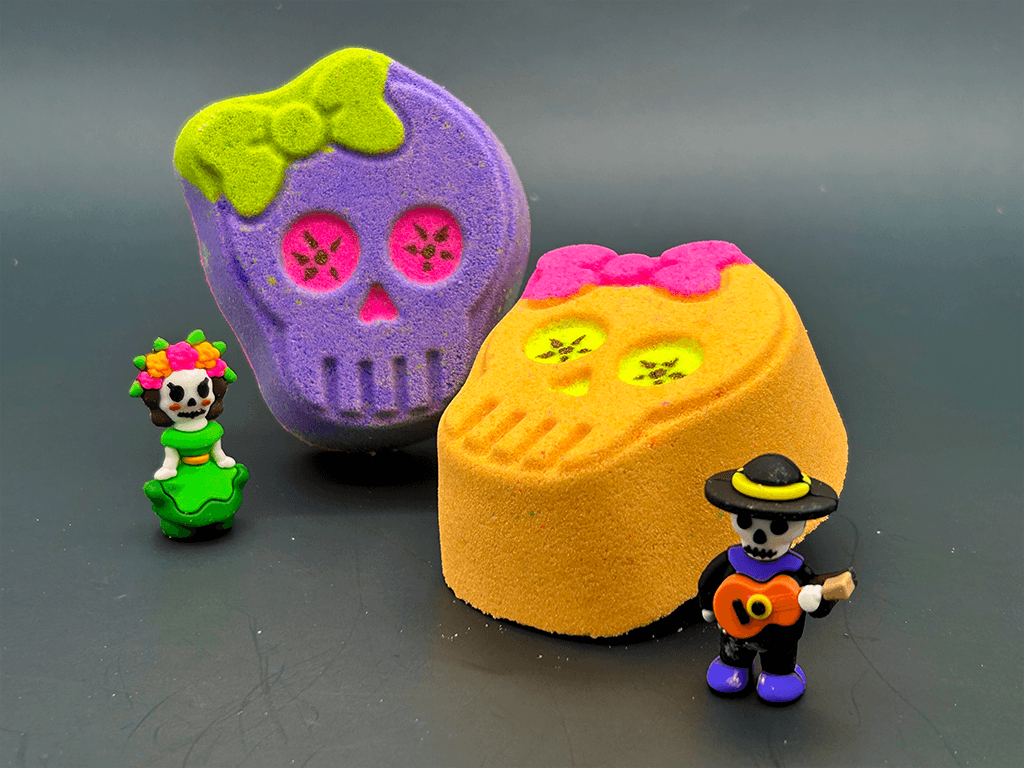 Halloween Sugar Skull Bath Bomb for Kids with Surprise Day of the Dead Toy Inside