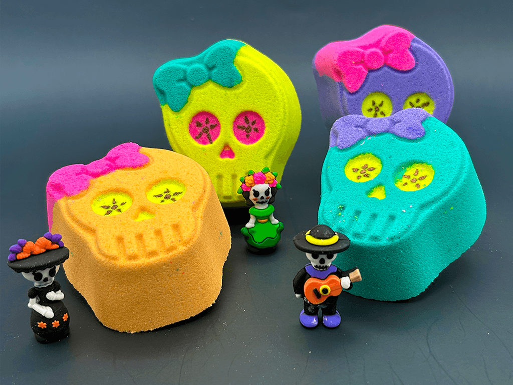 Halloween Sugar Skull Bath Bomb for Kids with Surprise Day of the Dead Toy Inside