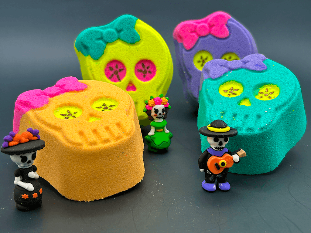 Halloween Sugar Skull Bath Bomb for Kids with Surprise Day of the Dead Toy Inside