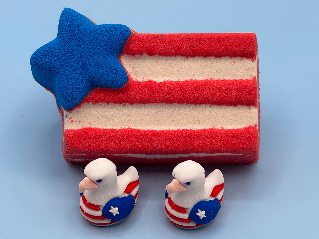 American Flag Kids Bath Bomb with Patriotic Duck Figure
