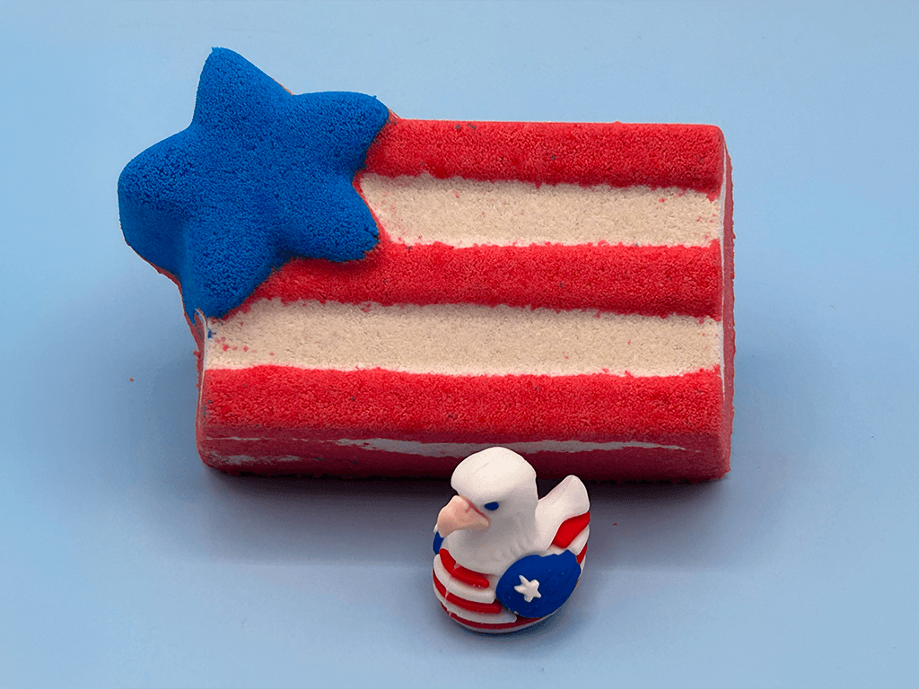 American Flag Kids Bath Bomb with Patriotic Duck Figure