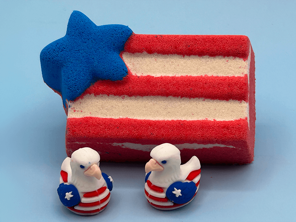 American Flag Kids Bath Bomb with Patriotic Duck Figure