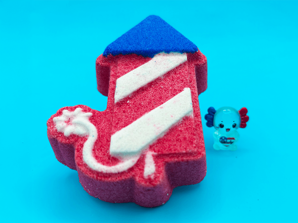 Fireworks Kids Bath Bomb with Patriotic Axolotl