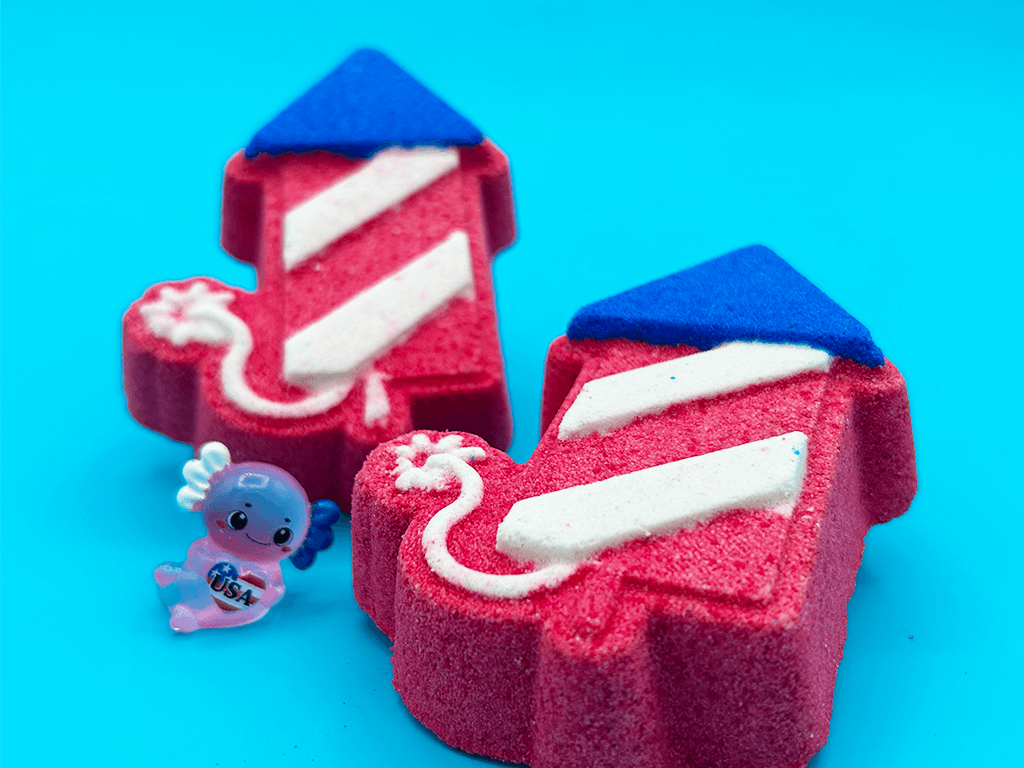 Fireworks Kids Bath Bomb with Patriotic Axolotl