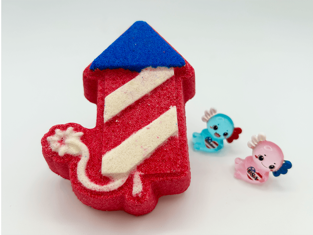 Fireworks Kids Bath Bomb with Patriotic Axolotl