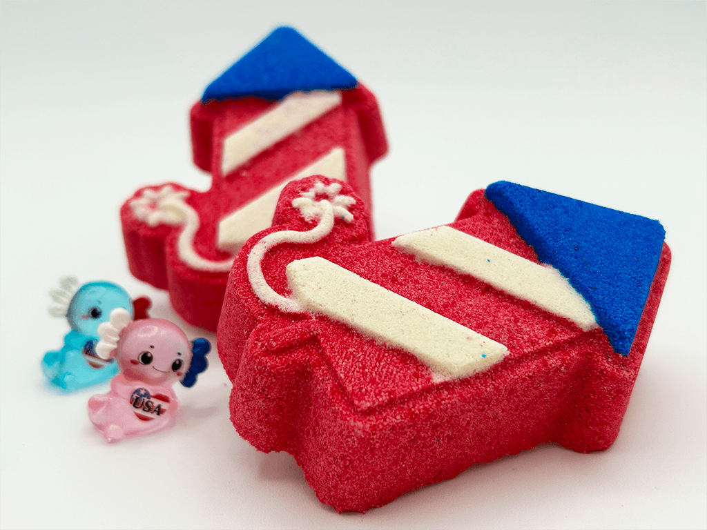 Fireworks Kids Bath Bomb with Patriotic Axolotl