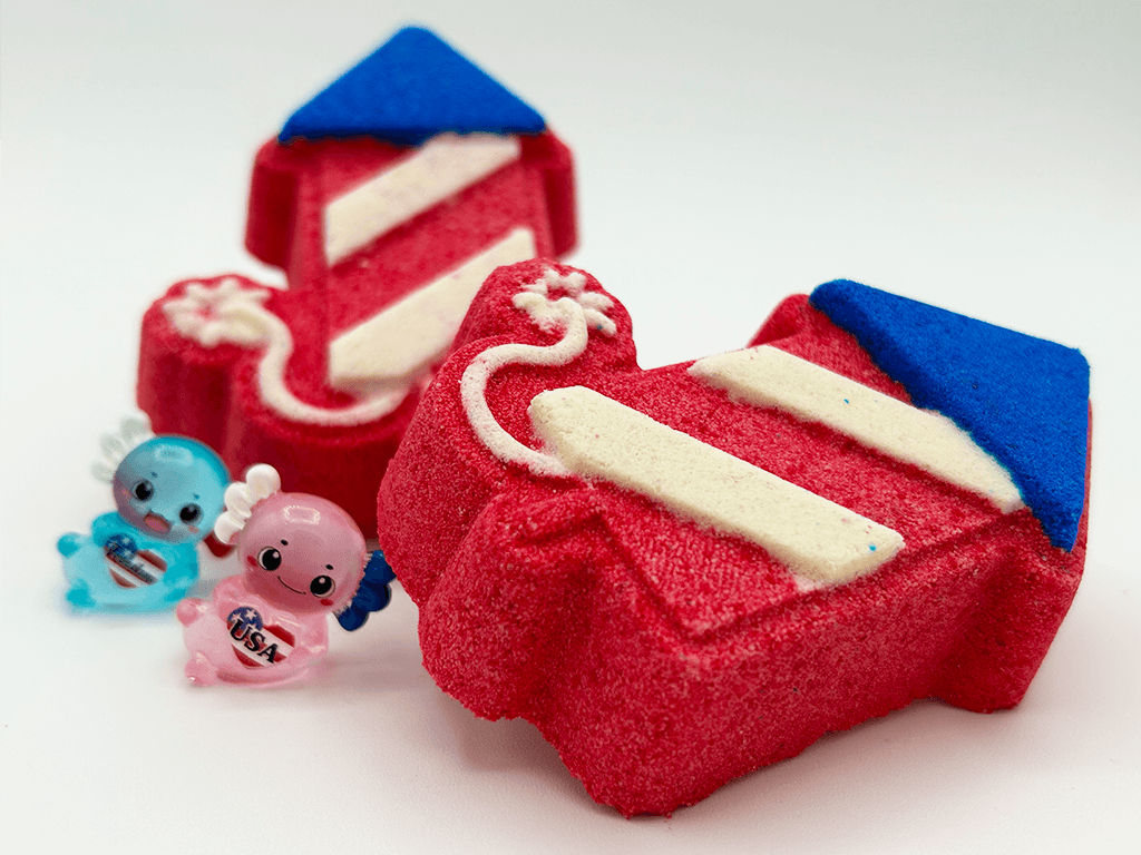 Fireworks Kids Bath Bomb with Patriotic Axolotl