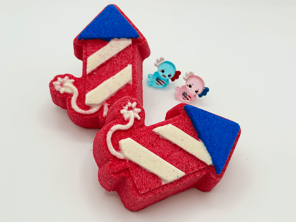 Fireworks Kids Bath Bomb with Patriotic Axolotl
