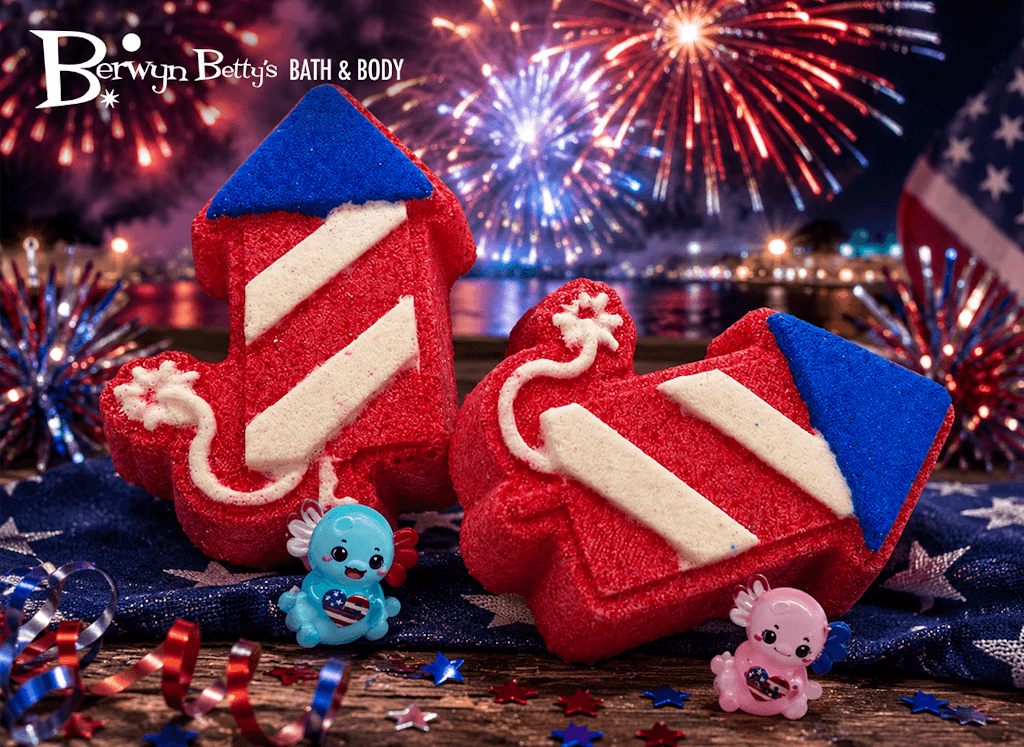 Fireworks Kids Bath Bomb with Patriotic Axolotl