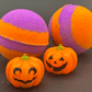 Neon Striped Halloween Bath Bomb for Kids with Pumpkin Pullback Racer Toy Inside