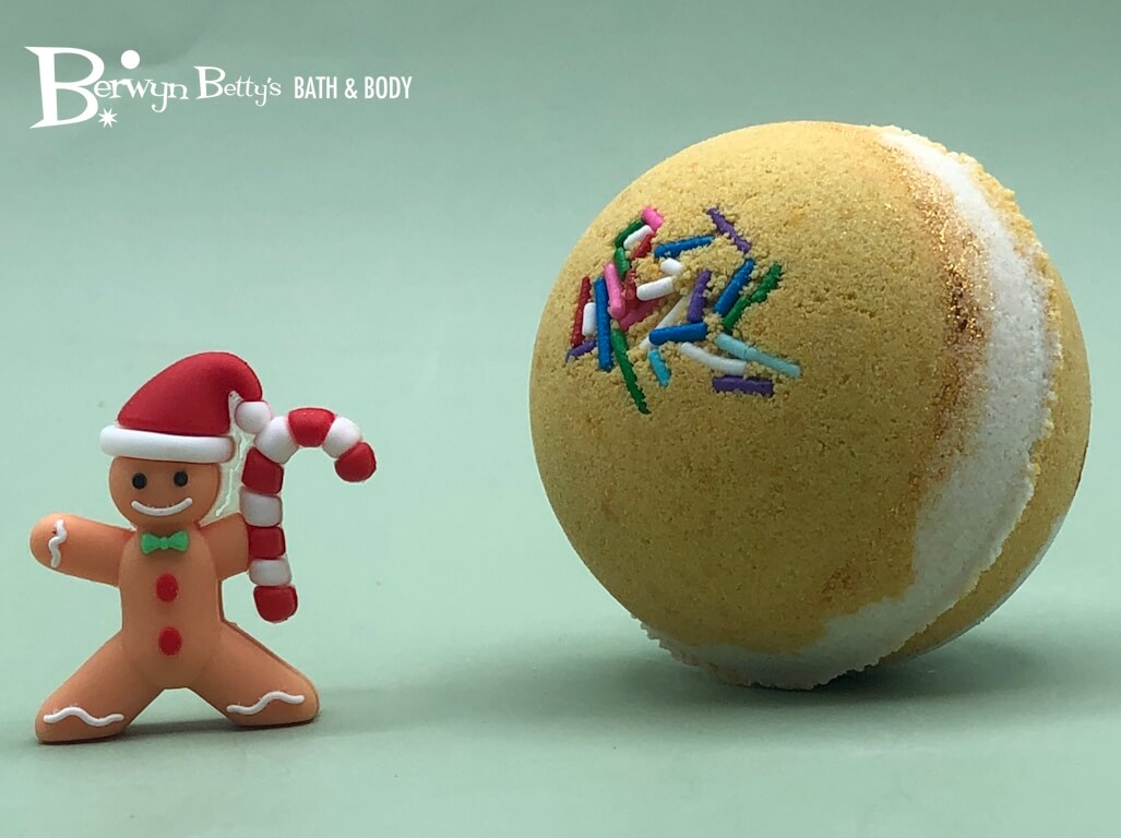 Holiday Stocking Stuffer Kids Bath Bomb with Gingerbread Guy Inside