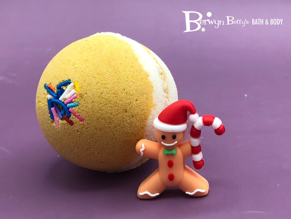 Holiday Stocking Stuffer Kids Bath Bomb with Gingerbread Guy Inside