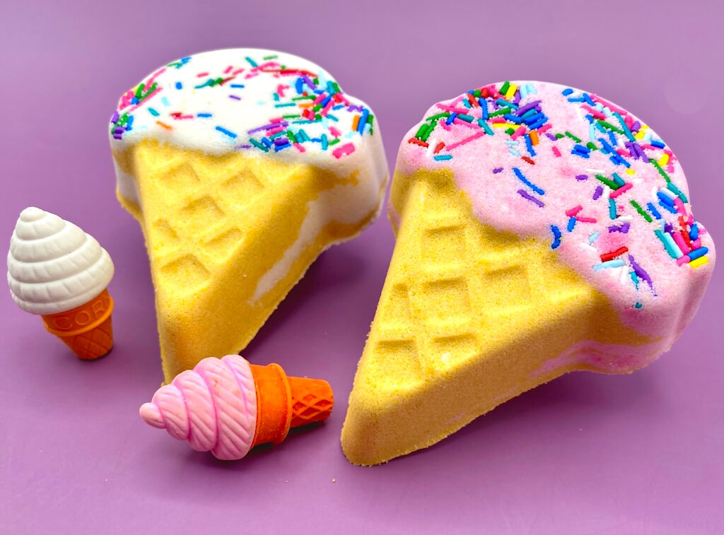 Ice Cream Cone Kids Bath Bomb with Ice Cream Eraser Inside