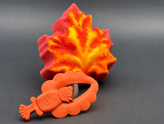 Fall Maple Leaf Bath Bomb for Kids with Turkey Finger Flinger Toy Inside