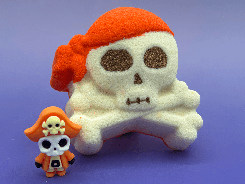 Halloween Jolly Roger Bath Bomb for Kids with Surprise Skeleton Pirate Toy Inside