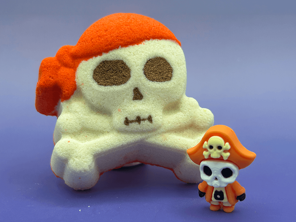 Halloween Jolly Roger Bath Bomb for Kids with Surprise Skeleton Pirate Toy Inside