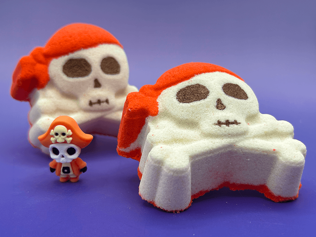 Halloween Jolly Roger Bath Bomb for Kids with Surprise Skeleton Pirate Toy Inside